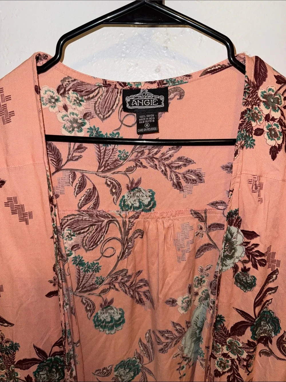 Angie Peach Floral Open-Front Kimono - Picture 2 of 4